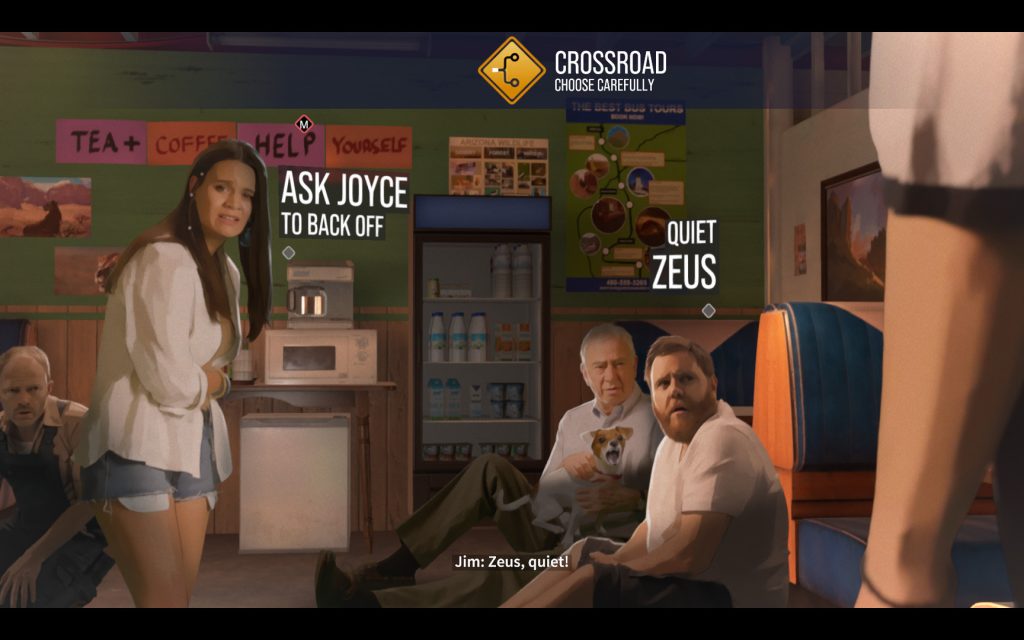 A conversation choice inside a diner in As Dusk Falls.