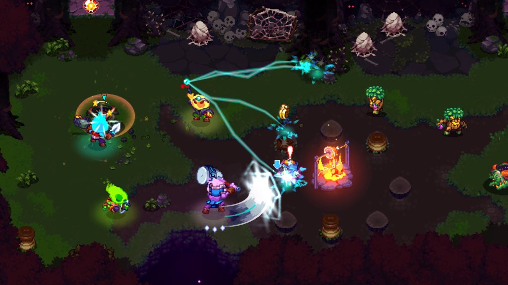 A group of knights fighting monsters in Ember Knights.