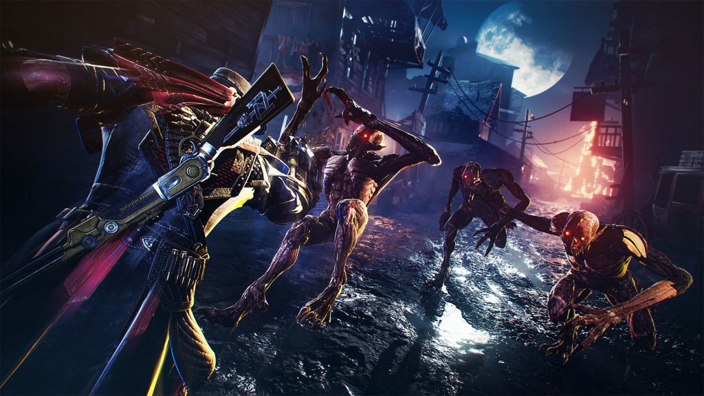 A fighter facing supernatural enemies beneath a full moon in Evil West.
