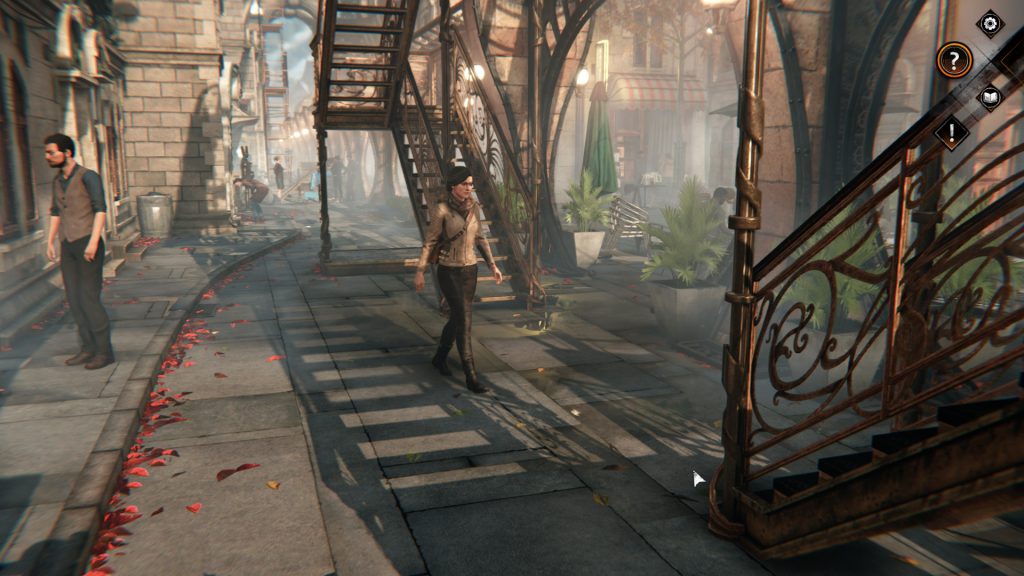 A character standing in a large, sunlit hall in Syberia: The World Before.